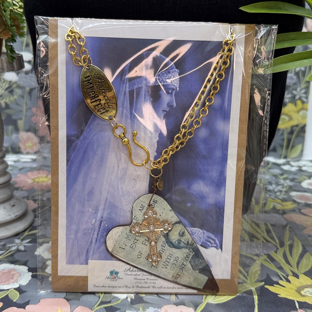 👑Adorned Crown Jewelry assemblage rusty heart good intentions stmnt necklace - Picture 9 of 11